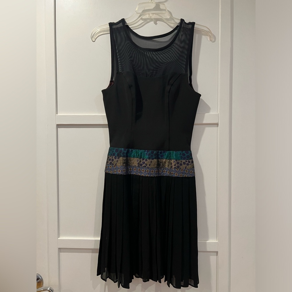 Vintage John Murrough LBD black drop waist dress with pleated chiffon P